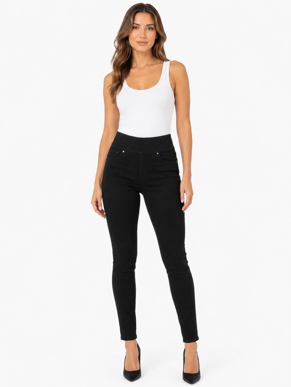 SPANX Black High Rise Skinny Shaping Jeans Side Zip Womens Large